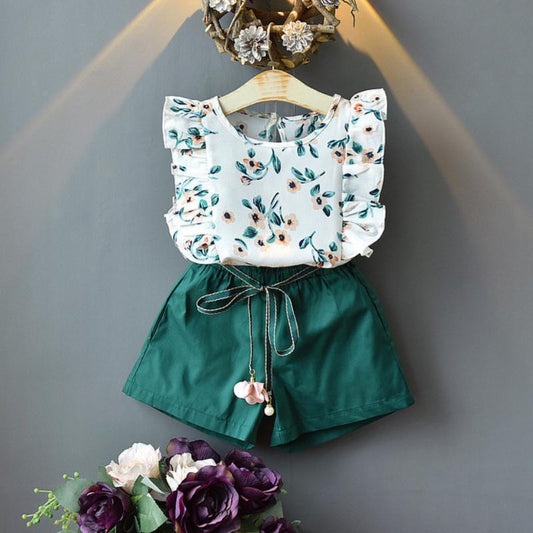 Blooming Shirt And Short Set With Belt