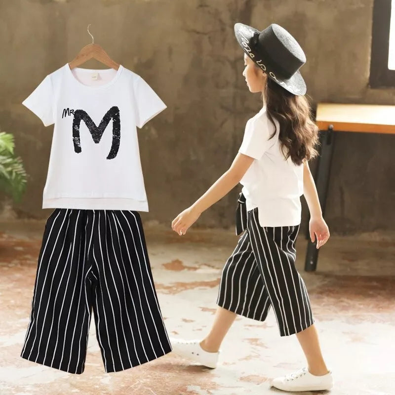 Sunny Striped Pants And T-shirt Set
