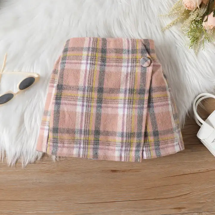 Long Sleeve Ribbed Top and Plaid Skirt