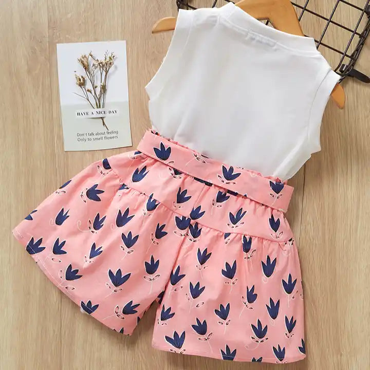 Sweet Pink Shirt And Short Set - White/pink