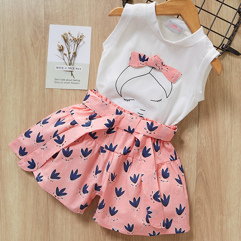 Sweet Pink Shirt And Short Set - White/pink