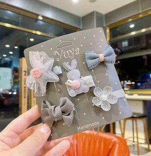 Hair clip set - Grey stars